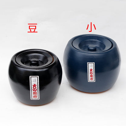 豆火消し壺 黒（陶器）