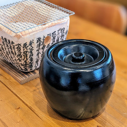豆火消し壺 黒（陶器）
